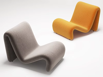 Modern Leisure Chair With Curved Shape Gray And Orange Upholstery Stylish Comfortable Design 3d model