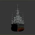 Detailed Warship 3D Model With Gray Hull Red Bottom And Side View