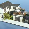 Traditional Chinese Style Detached Villa with Tile Roof White Walls and Courtyard Entrance