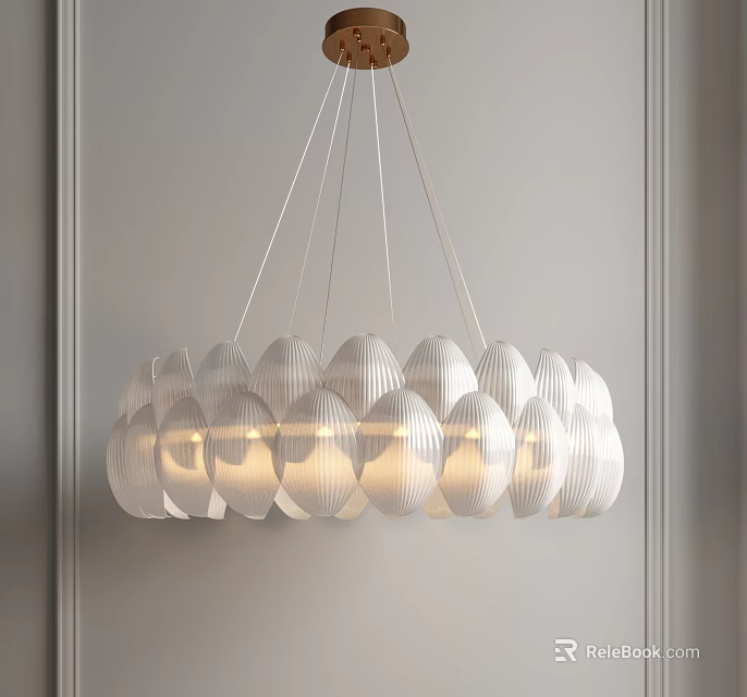 Modern White Shell Shaped Chandelier With Transparent Layers And Warm Illumination 3d model 