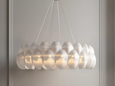 Modern White Shell Shaped Chandelier With Transparent Layers And Warm Illumination 3d model