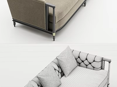 Modern Two Seater Sofa With Metal Armrests Nailhead Trim And Tufted Back Cushions 3d model