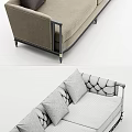 Modern Two Seater Sofa With Metal Armrests Nailhead Trim And Tufted Back Cushions