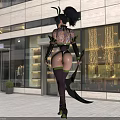 Elf Creature Female Character Wearing Black Green Outfit With Mask Axe Dagger And Boots