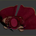 Steampunk Gentleman in Red Coat With Mechanical Raven and Cane Standing Confidently