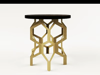 Modern Round Side Table With Black Tabletop And Golden Geometric Legs 3d model