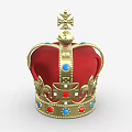 Luxurious Jeweled Crown with Golden Frame Red Base and Red Blue Gemstone Embellishments