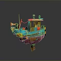 Vintage Rustic Boat With Blue Red Yellow Colors Horn And Cabin