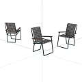 Three Modern Leisure Chairs With Plaid Seat Cushions And Metal Frames For Indoor Outdoor Use
