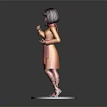 3D Girl Character In Orange Dress With Red Scarf Holding Knife Standing On Blue Platform