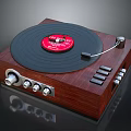 Wooden Vinyl Record Player With Black Turntable Tonearm And Control Knobs