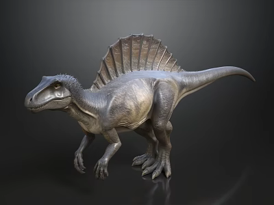 Realistic Gray Dinosaur Model With Prominent Dorsal Sail And Detailed Texture 3d model