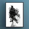 Black and White Portrait with Figure Profile Nebula Like Stars Smoke Effect in Starry Background