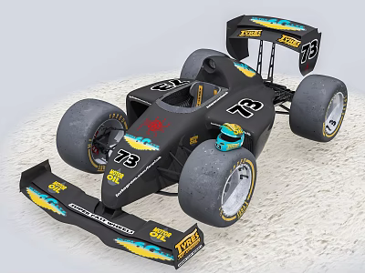 Black Formula Race Car With Yellow Blue Accents Number 73 And TOTAL Logo 3d model