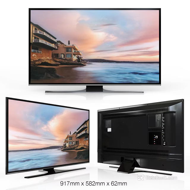 Modern TV With Seaside View Sunset Sky Display And Back Panel Design 3d model 
