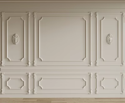 Decorative White Background Wall With Symmetrical Panel Molding And Ornate Relief Details 3d model