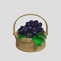 Bamboo Basket With Fresh Purple Grapes And Green Leaves For Daily Use