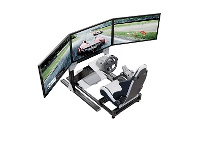 Functional Car Racing Simulator With Multiple Screens Steering Wheel And Racing Scenes 3d model