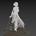 Red Haired Woman In Black High Slit Dress On Wooden Planks With Golden Particles Falling