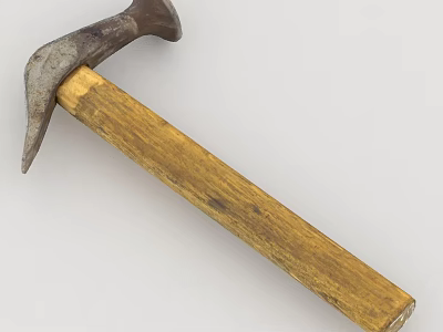 Vintage Hammer With Metal Head And Wooden Handle On White Surface 3d model