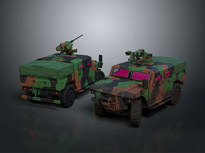 Camouflaged Military Vehicles With Roof Mounted Guns Armored Design And Off Road Tires 3d model