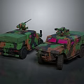 Camouflaged Military Vehicles With Roof Mounted Guns Armored Design And Off Road Tires