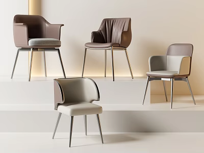 Modern Upholstered Dining Chairs With Neutral Tones Stylish Backrest And Metal Legs 3d model