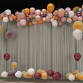 Colorful Balloons Decorative Arrangement With Striped Curtain Backdrop For Living Spaces
