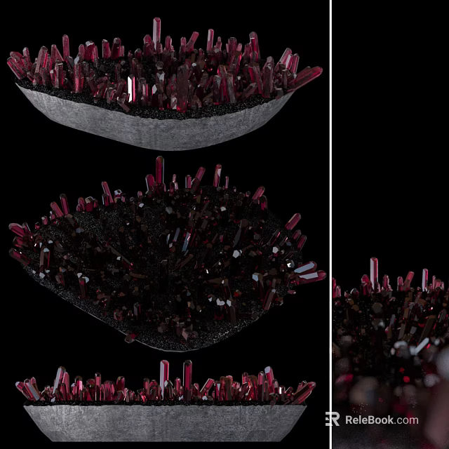 Red Crystal Decorative Ornament Set For Home Decor With Black Base And Spiked Design 3d model 