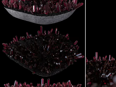 Red Crystal Decorative Ornament Set For Home Decor With Black Base And Spiked Design 3d model