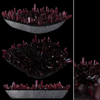 Red Crystal Decorative Ornament Set For Home Decor With Black Base And Spiked Design 3d model