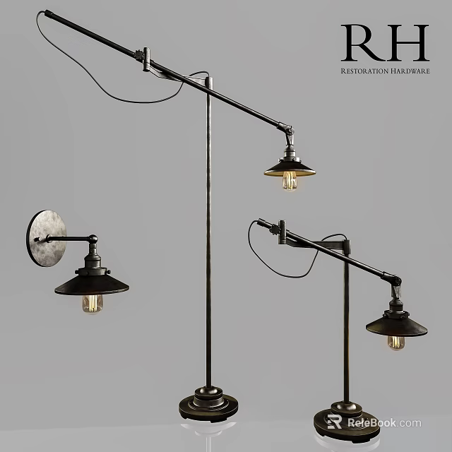 Vintage Industrial Lamp Combinations With Adjustable Arms And Metal Shades 3d model 