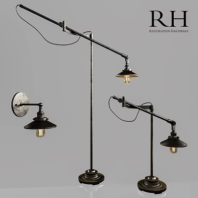 Vintage Industrial Lamp Combinations With Adjustable Arms And Metal Shades 3d model