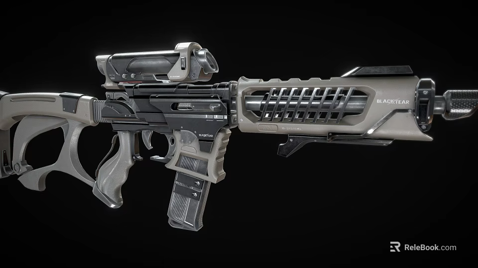 Modern BLACKCELL Assault Rifle With Gray Black Design Tactical Scope And Ventilated Handguard 3d model 