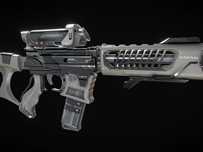 Modern BLACKCELL Assault Rifle With Gray Black Design Tactical Scope And Ventilated Handguard 3d model