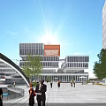 Innovative Modern Industrial Park With Glass Office Buildings Green Spaces Plaza And Pedestrian Areas