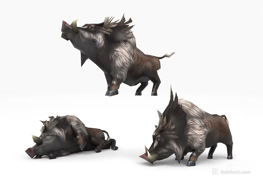Mythical Boar Game and Movie Character with Standing Lying Poses 3d model 