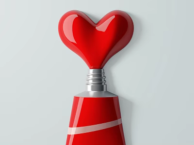 Red Heart Shape Extruded From Red Tube With Silver Cap And White Stripe Cleaning Product 3d model