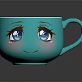 Turquoise Cup With Smiling Face Design Featuring Eyes And Eyebrows 3d model