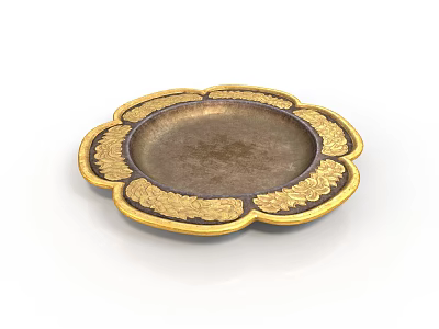 Elegant Decorative Tray With Petal Shaped Edge And Golden Floral Patterns 3d model