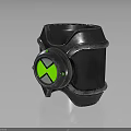 Futuristic Metallic Bracelet With Green Circular X Symbol And Mechanical Textured Design
