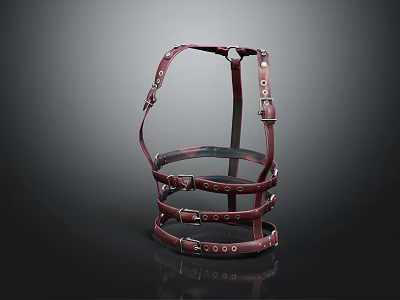 Durable Burgundy Leather Horse Harness With Adjustable Straps And Metal Buckles 3d model