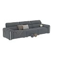 Brown And Blue Three Seater Sofas With Pillows Throw Blanket And Decorative Balls