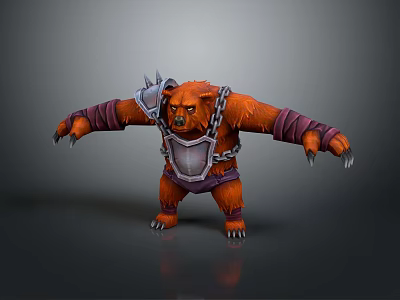 Game Movie Bear Warrior Character With Orange Fur Spiked Shoulder Armor Chain And Sharp Claws 3d model