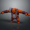 Game Movie Bear Warrior Character With Orange Fur Spiked Shoulder Armor Chain And Sharp Claws
