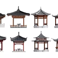 Traditional Chinese Pavilions Various Architectural Styles With Decorative Roofs And Wooden Structures