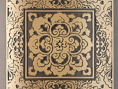 Intricate Decorative Carving With Gold And Black Panel Featuring Central Floral Motifs 3d model