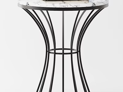 Modern Round Side Table With Elegant Marble Top And Black Metal Base 3d model