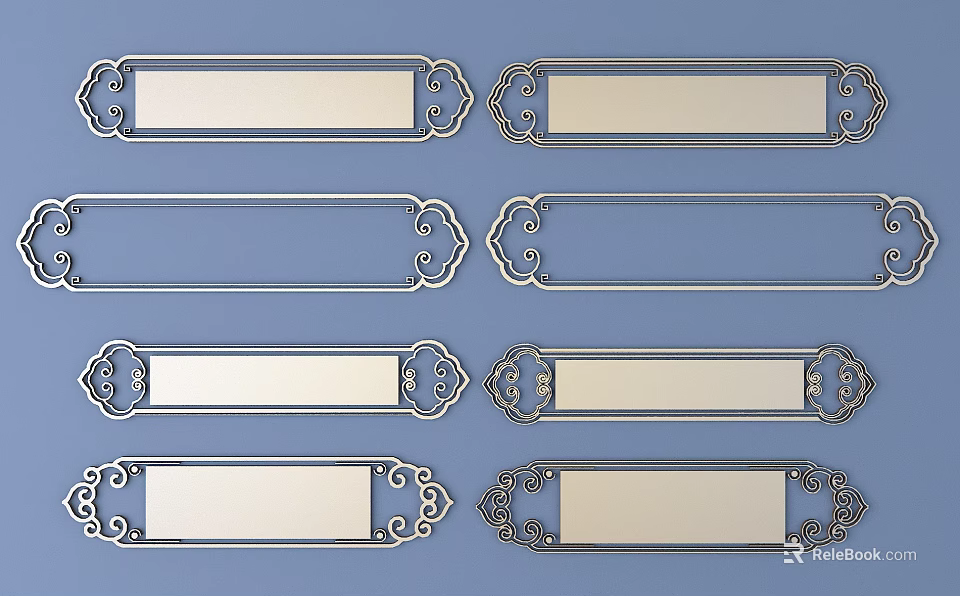 Multiple Ornate Carved Frames with Intricate Metal Patterns on Blue Background 3d model 