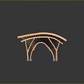 Orange Curved Slatted Bench Featuring Modern Architectural Design And Gray Support Legs